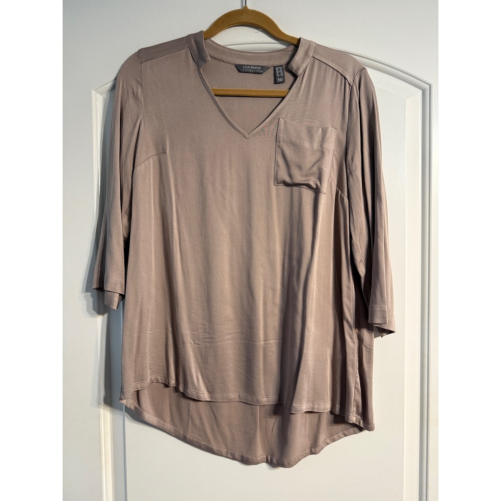 Bundle Lisa Rinna Collection Tunics XXS Taupe & Plum 2-Pack V-Neck Pleated Chic